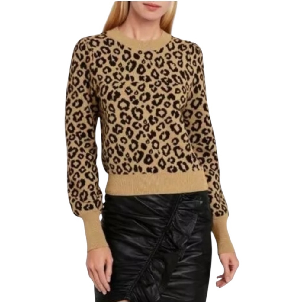 VERONICA BEARD Animal Print Leopard Wool Scoop Neck Sweater Size Women’s Xs